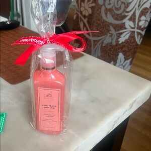 White Barn Pink Peach Blossom Hand Soap - Pink Bottle with Red Ribbon